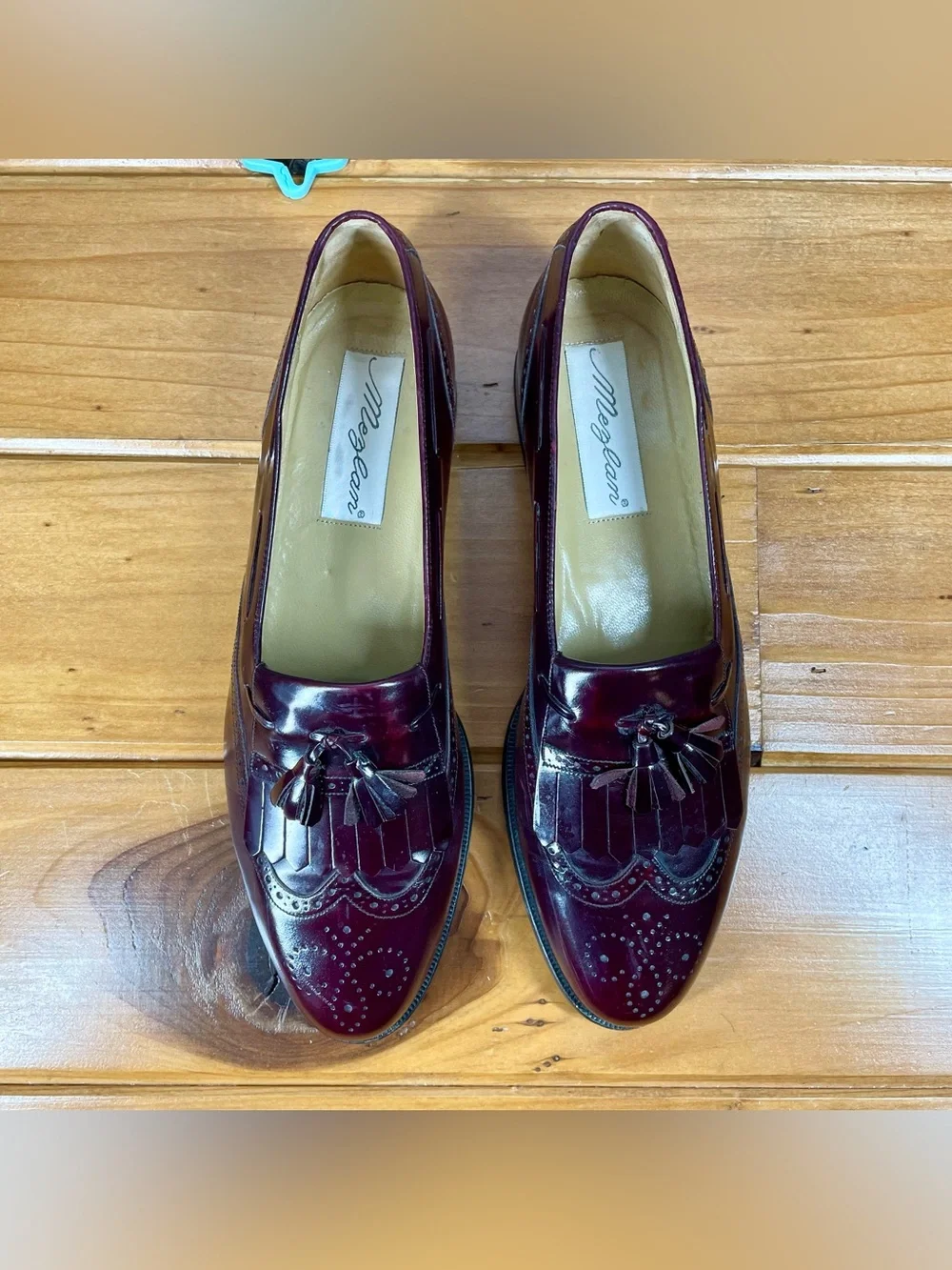 Mezlan Mens 11 B Burgundy Leather Kiltie Tassel Loafer Dress Shoe Made In Spain